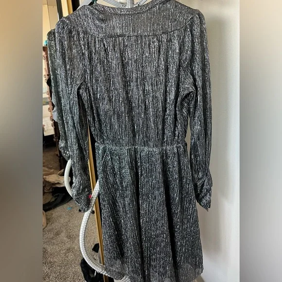express silver dress Mesh Sweetheart Neckline Ruched Long Sleeve Midi Dress